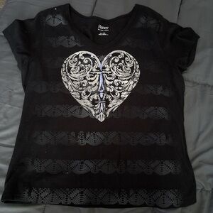 Hanes Black Tee with Silver Heart Design